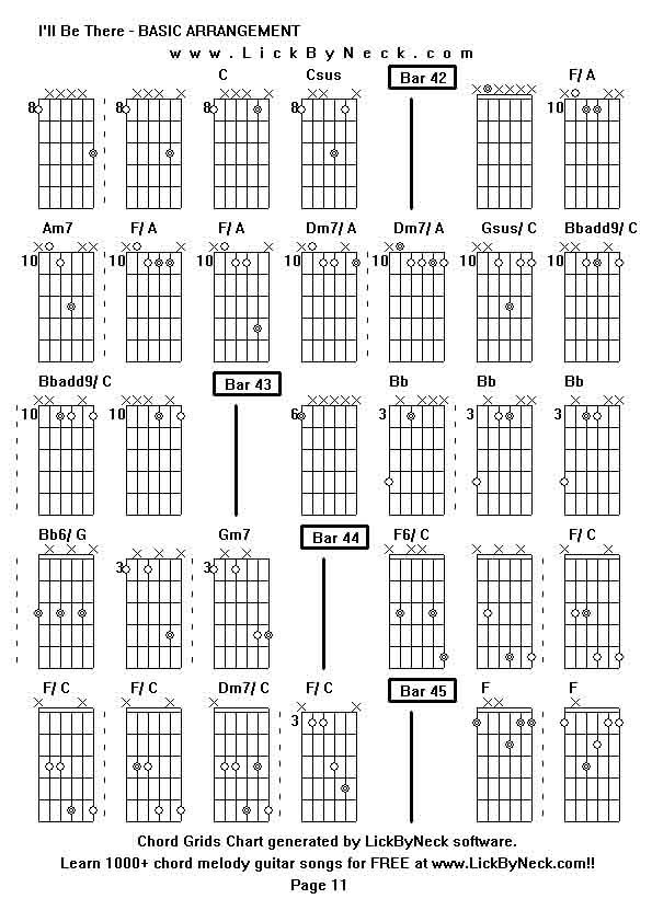 Chord Grids Chart of chord melody fingerstyle guitar song-I'll Be There - BASIC ARRANGEMENT,generated by LickByNeck software.